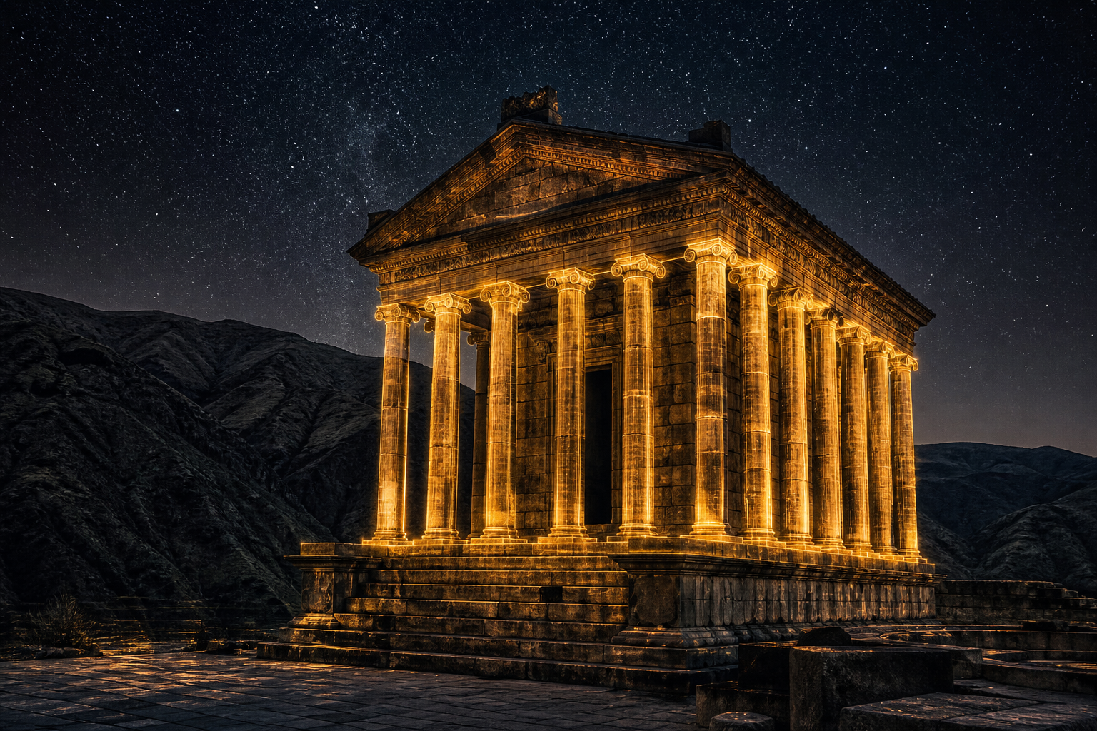 Garni temple at night